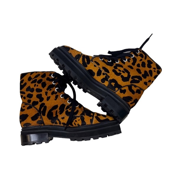 Schutz Maylova Animal Print Boots Lace Up Size 8 Leopard Print Block Heel - Picture 4 of 6